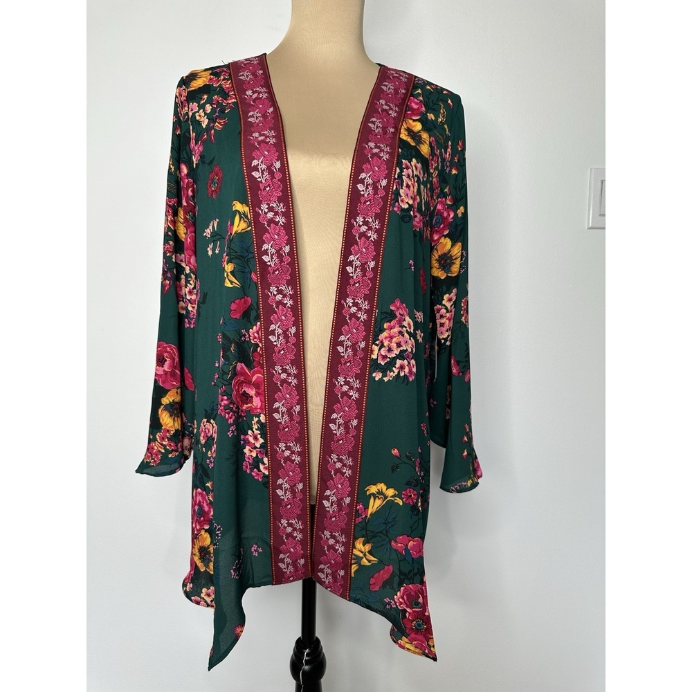 New Pioneer Woman Topper Size S M Floral Boho Garden Teal Shark Bite Hem Spring